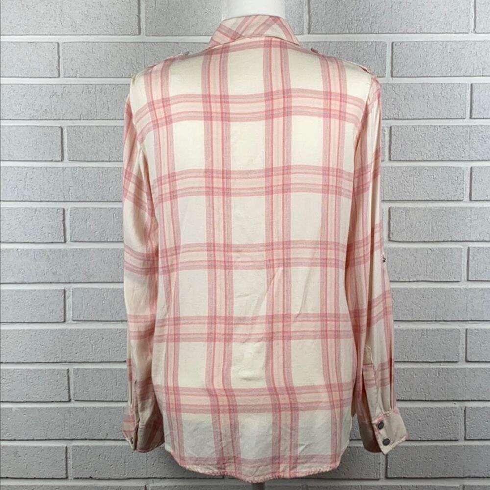 Sanctuary Women's Pink & White Plaid Long Sleeve Button Down Shirt Size Small - Picture 5 of 11